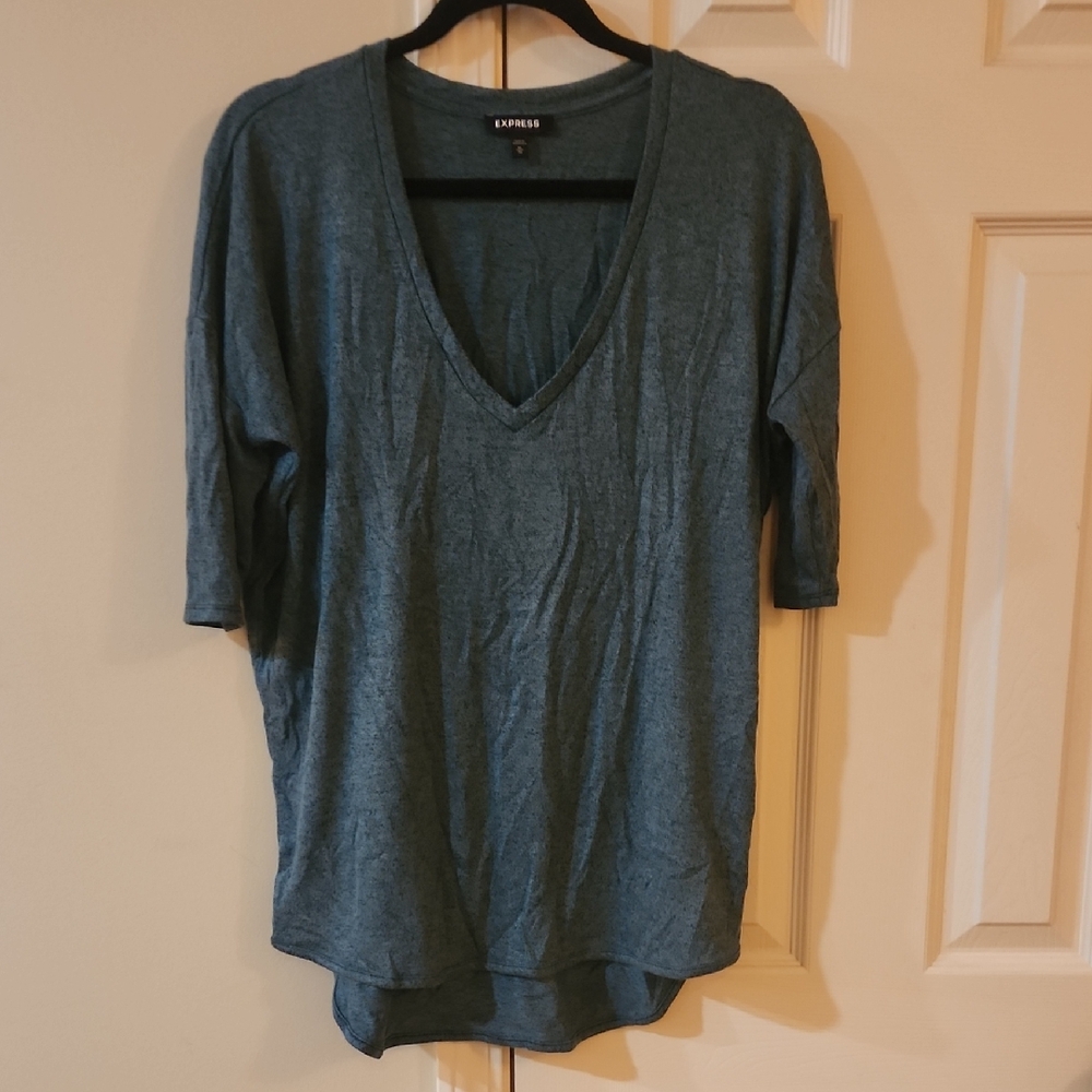 Express Women's Blue V-Neck Top